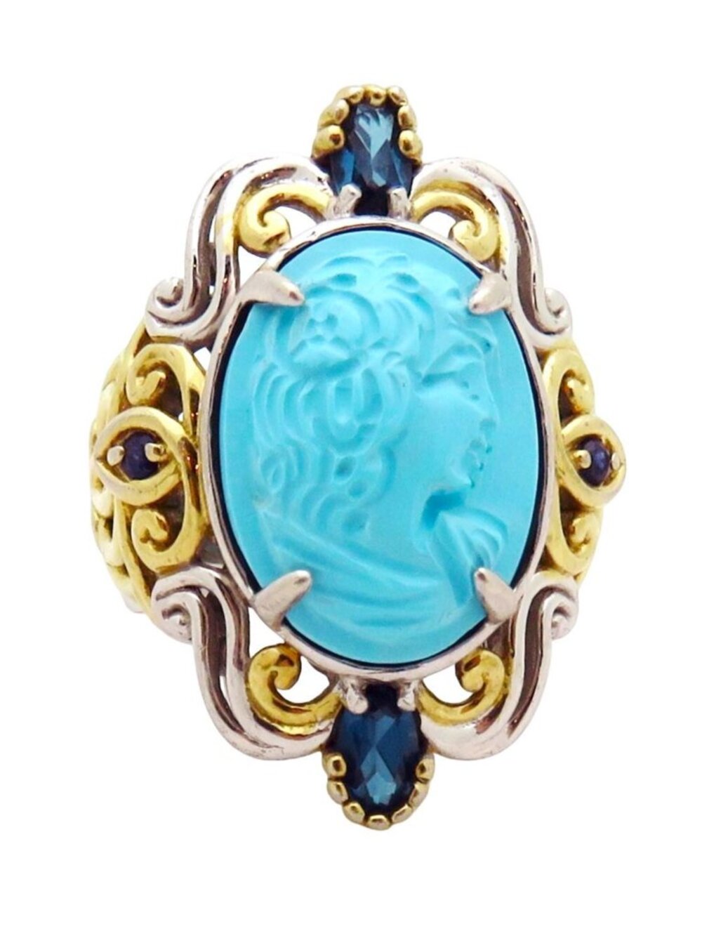 Gems en Vogue Sterling Silver/Palladium Sleeping Beauty Turquoise Cameo Ring (9)